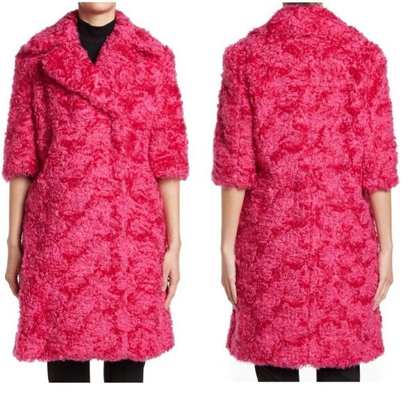 MOSCHINO COUTURE Long Faux Teddy Fur Jacket, Italian, FUCHSIA, Size 4, NWT - Picture 10 of 13